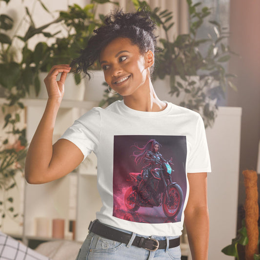 Neon Sorceress Rider T-Shirt | Fantasy Moto Graphic Tee | Unisex Streetwear | Black or White