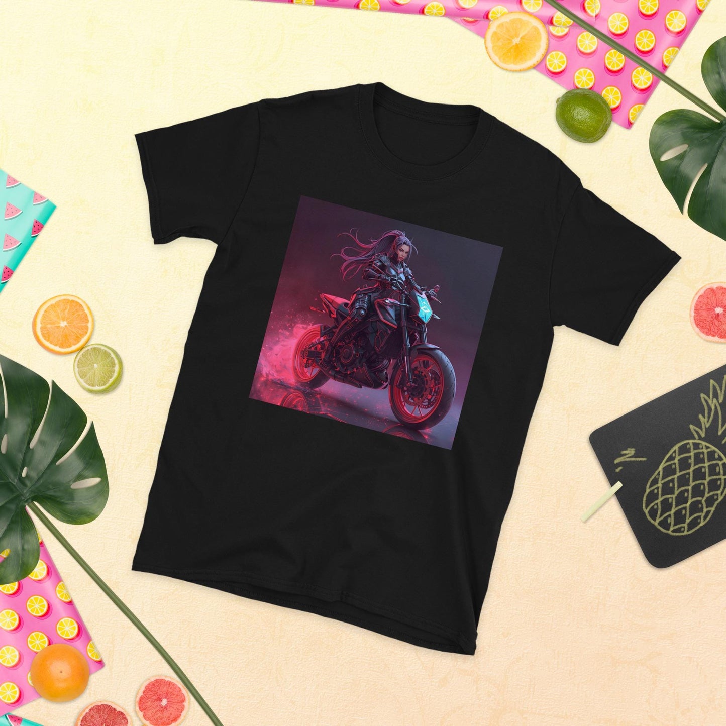 Neon Sorceress Rider T-Shirt | Fantasy Moto Graphic Tee | Unisex Streetwear | Black or White