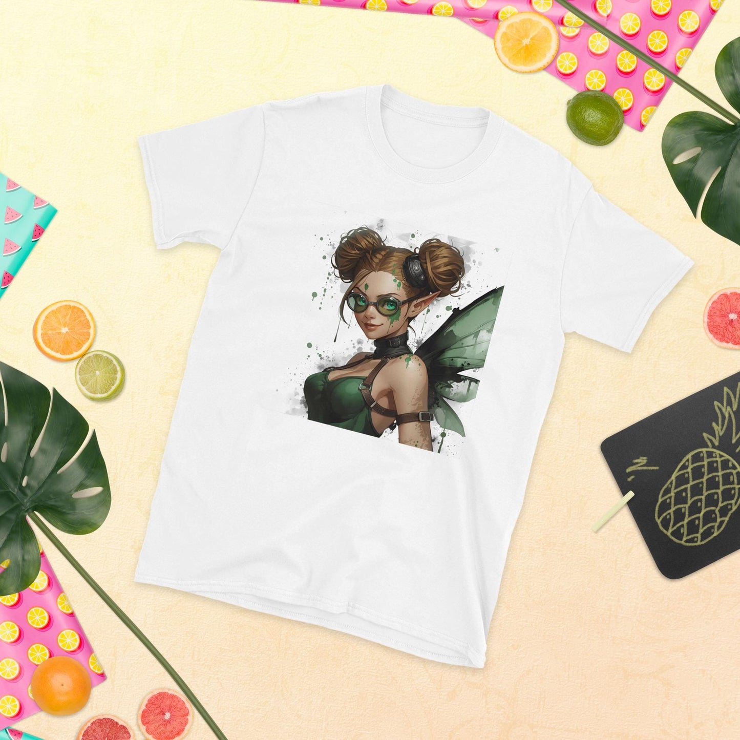 Steampunk Fairy T Shirt | Green Goggles Pixie | Winged Clockwork Art Tee | Fantasy Streetwear Top