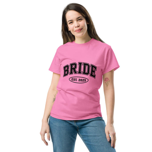 Bride Est. 2025 Varsity T-Shirt, Bride Shirt, Bachelorette Hen Party Tee, Bridal Shower Gift, Wedding Party Top, Personalized Year