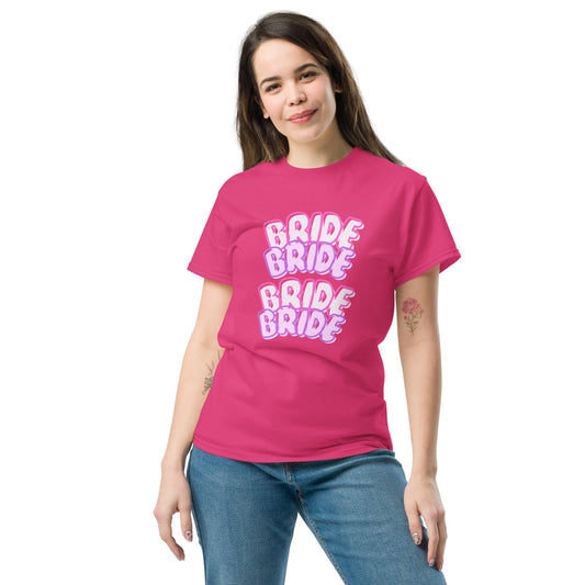 BRIDE BRIDE Stacked T-Shirt | Bachelorette Hen Party Shirt | Cute Bubble Letter Bride Tee | Pink Light Pink White Black | Bridal Party