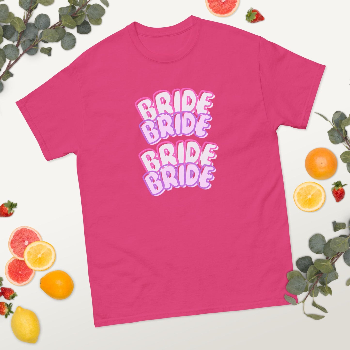 BRIDE BRIDE Stacked T-Shirt | Bachelorette Hen Party Shirt | Cute Bubble Letter Bride Tee | Pink Light Pink White Black | Bridal Party