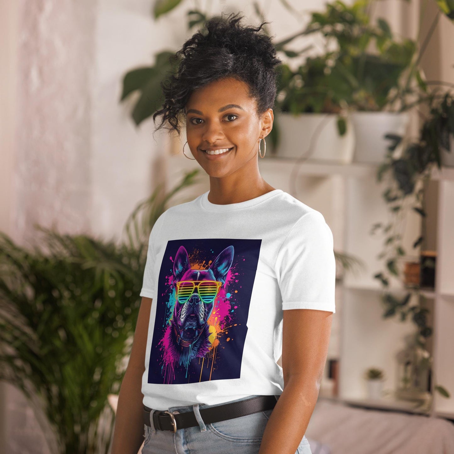 Neon Dog T-Shirt, Drip Art Dog with Shutter Shades, Unisex Streetwear Graphic Tee, Festival Outfit, Dog Lover Gift, S3XL