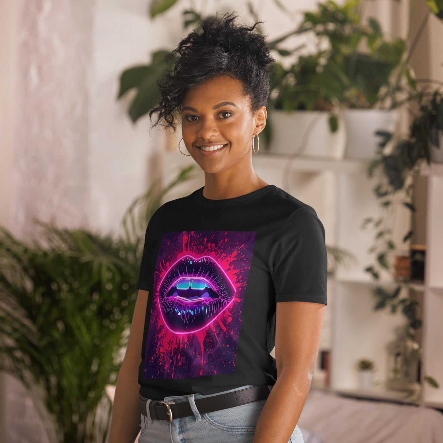 Neon Lips T-Shirt, Drip Art Lip Graphic Tee, Unisex Streetwear Shirt, Vaporwave Aesthetic, Party/Festival Top, S3XL