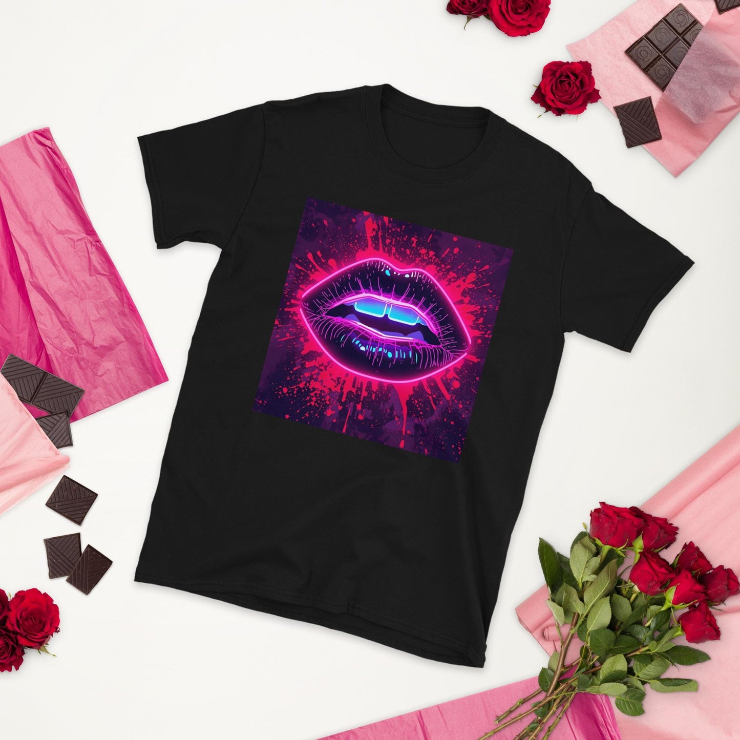 Neon Lips T-Shirt, Drip Art Lip Graphic Tee, Unisex Streetwear Shirt, Vaporwave Aesthetic, Party/Festival Top, S3XL
