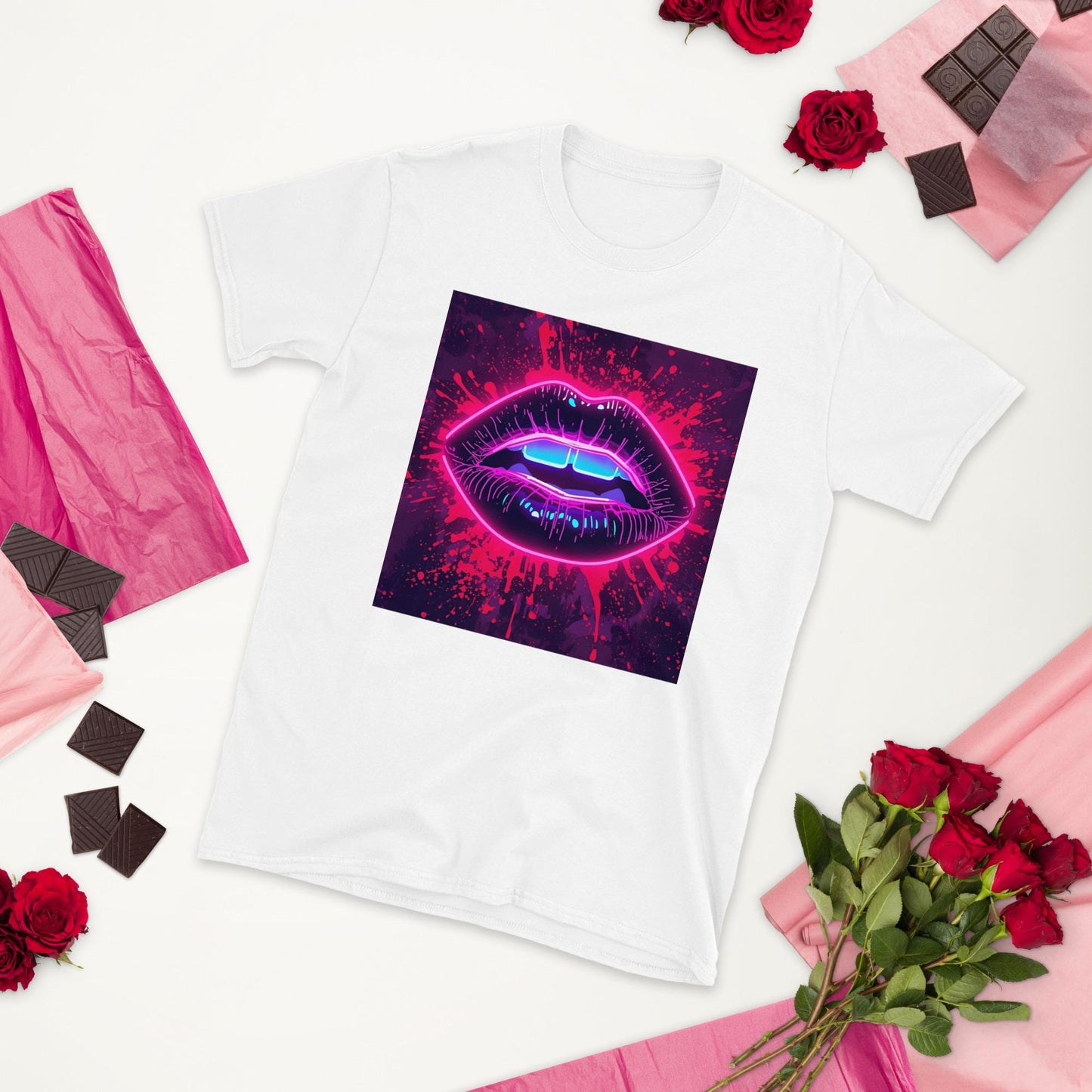 Neon Lips T-Shirt, Drip Art Lip Graphic Tee, Unisex Streetwear Shirt, Vaporwave Aesthetic, Party/Festival Top, S3XL