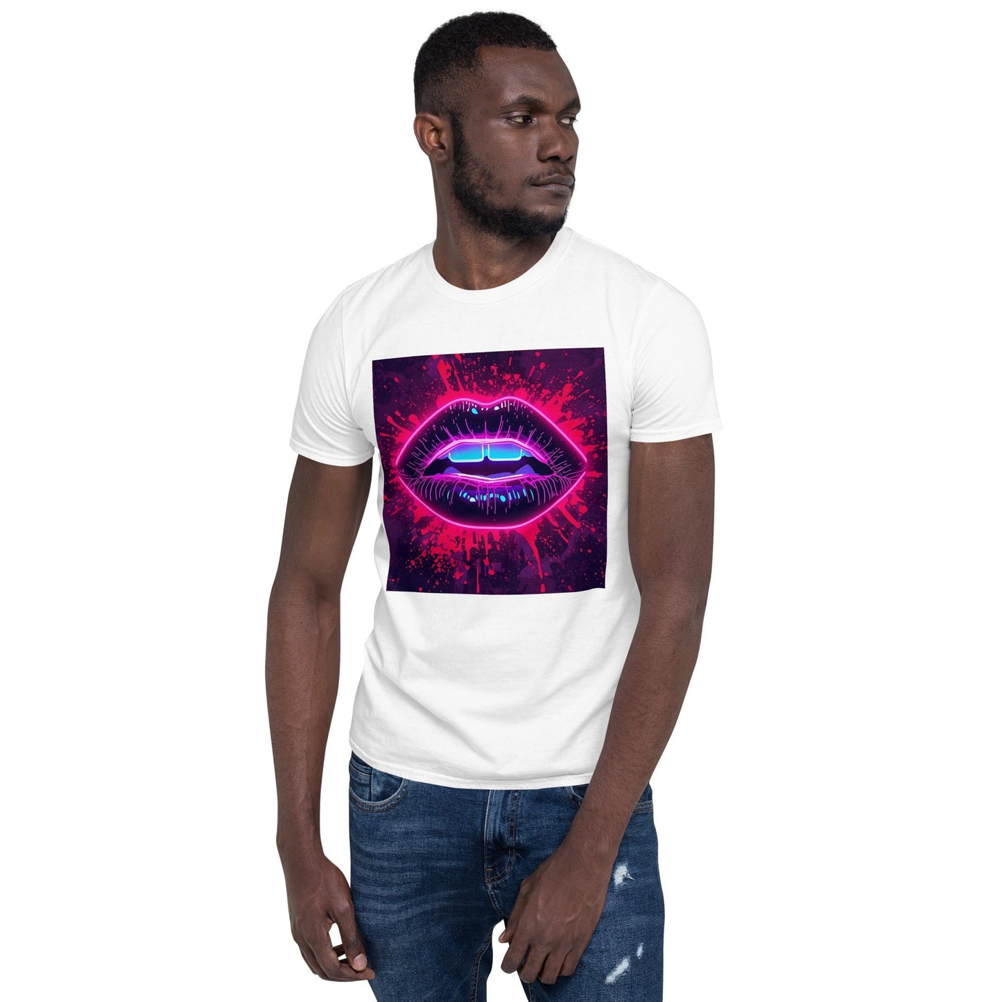 Neon Lips T-Shirt, Drip Art Lip Graphic Tee, Unisex Streetwear Shirt, Vaporwave Aesthetic, Party/Festival Top, S3XL