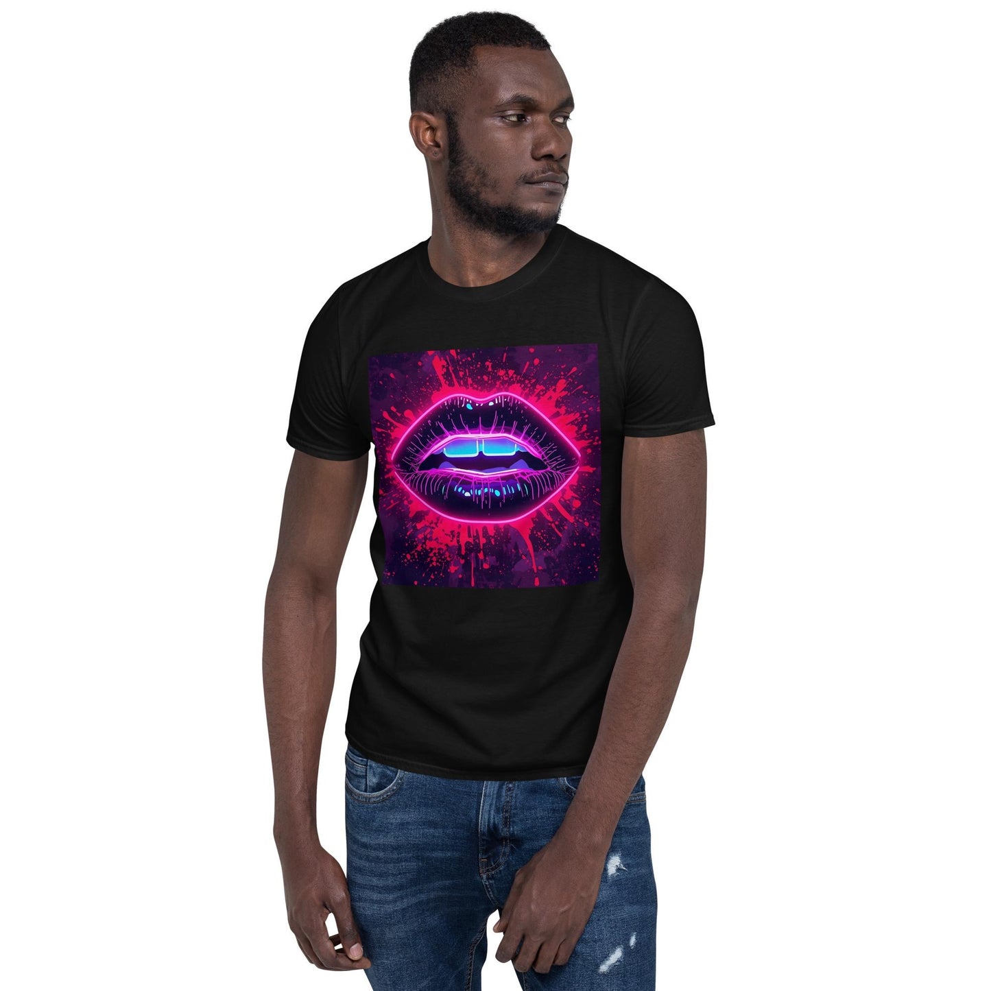 Neon Lips T-Shirt, Drip Art Lip Graphic Tee, Unisex Streetwear Shirt, Vaporwave Aesthetic, Party/Festival Top, S3XL