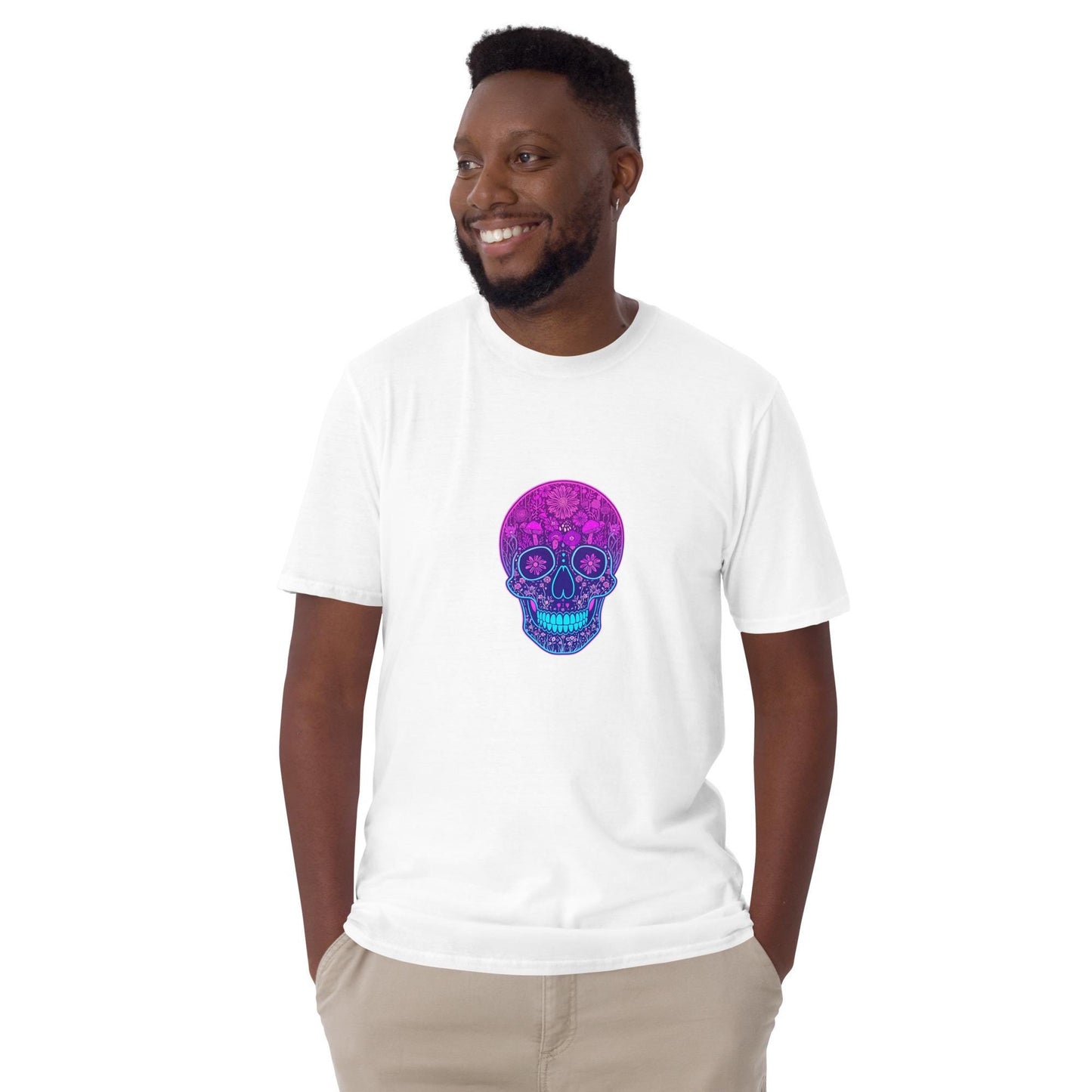Neon Skull T-Shirt, Vaporwave Glow Skull Graphic Tee, Unisex Streetwear Shirt, Festival Party Top, Bold Colors, S3XL