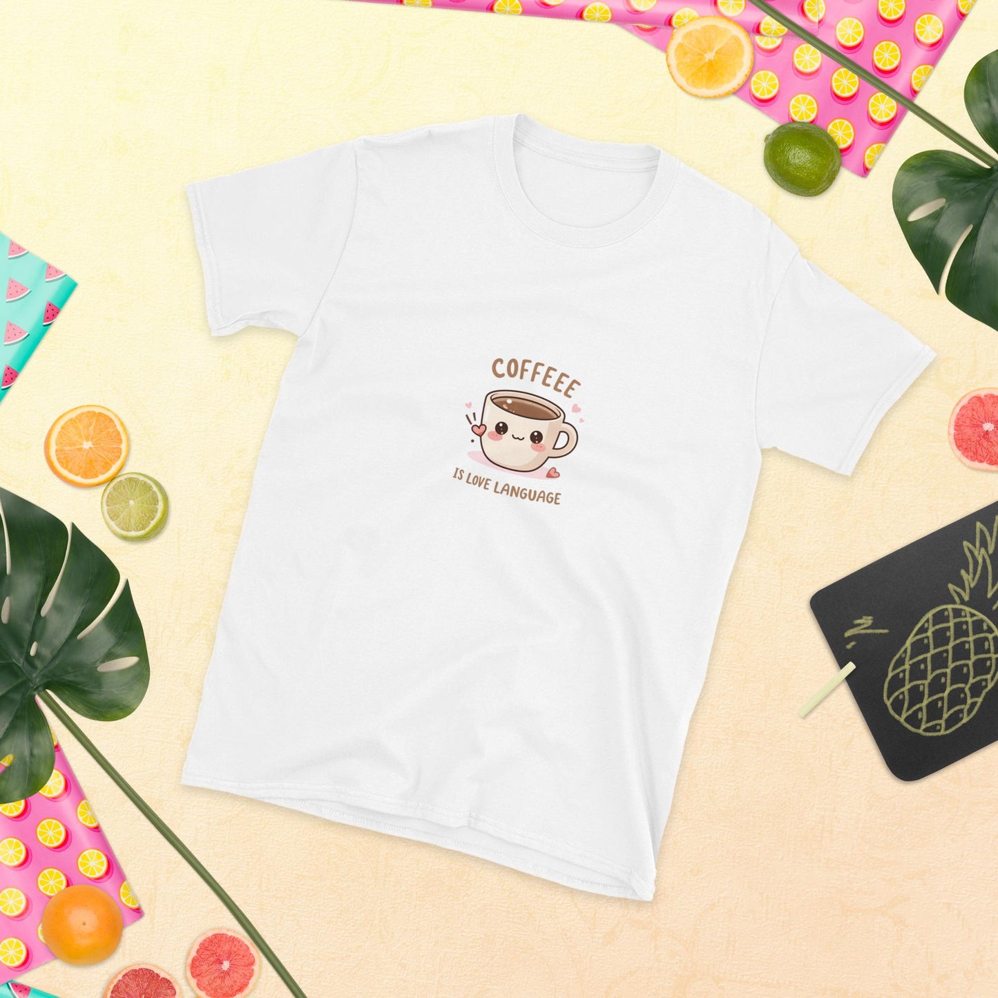 Coffee Is Love Language T-Shirt, Cute Kawaii Coffee Mug Tee, Unisex Softstyle Shirt, Barista Gift, Coffee Lover Top, S3XL