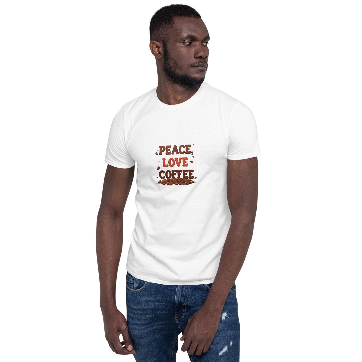 Peace Love Coffee T-Shirt, Coffee Lover Shirt, Unisex Softstyle Tee, Barista Gift, Minimal Retro Typography, S3XL