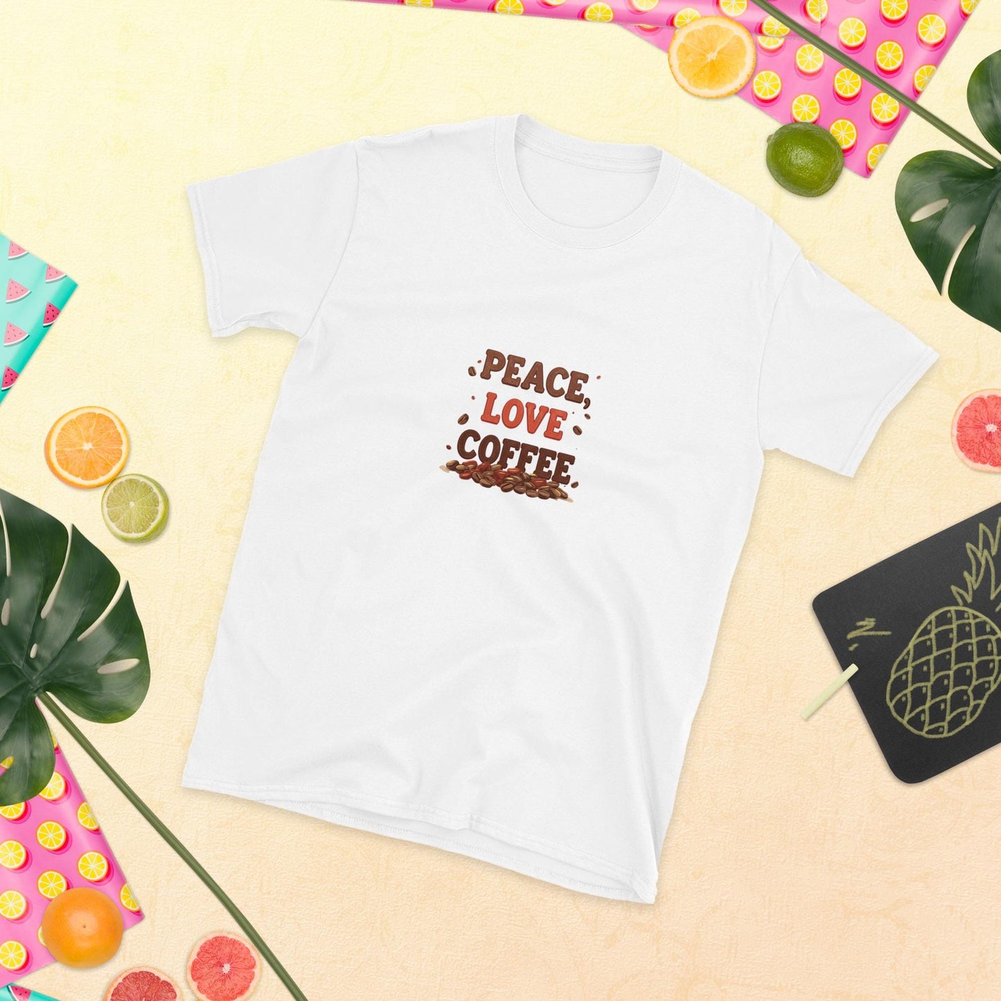 Peace Love Coffee T-Shirt, Coffee Lover Shirt, Unisex Softstyle Tee, Barista Gift, Minimal Retro Typography, S3XL