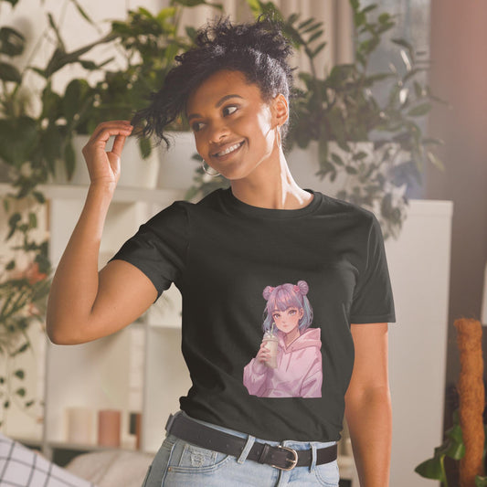 Kawaii Pastel Girl T-Shirt  Cute Anime Style Tee with Purple Hair and Hoodie | Aesthetic Soft Girl Graphic Shirt