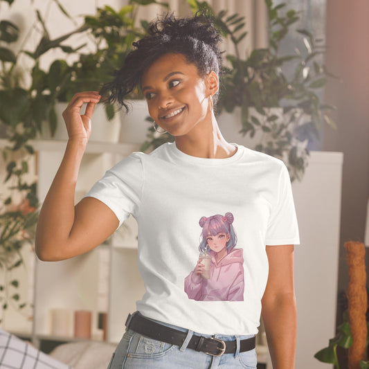 Kawaii Pastel Girl T-Shirt  Cute Anime Style Tee with Purple Hair and Hoodie | Aesthetic Soft Girl Graphic Shirt