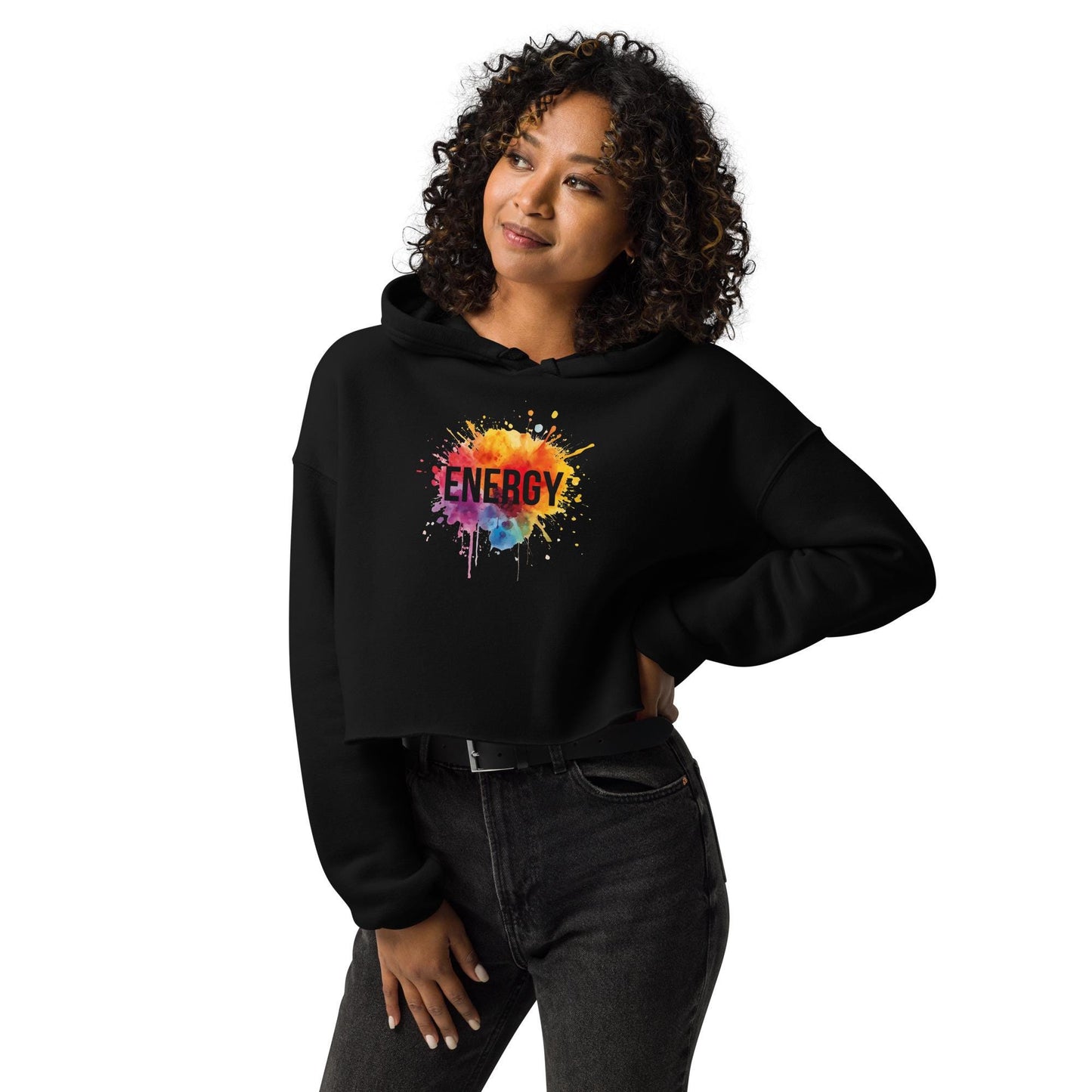 Energy Cropped Hoodie  Womens Workout Hoodie  Color Splash Gym Crop Top  Motivational Fitness Hoodie  Streetwear Gift
