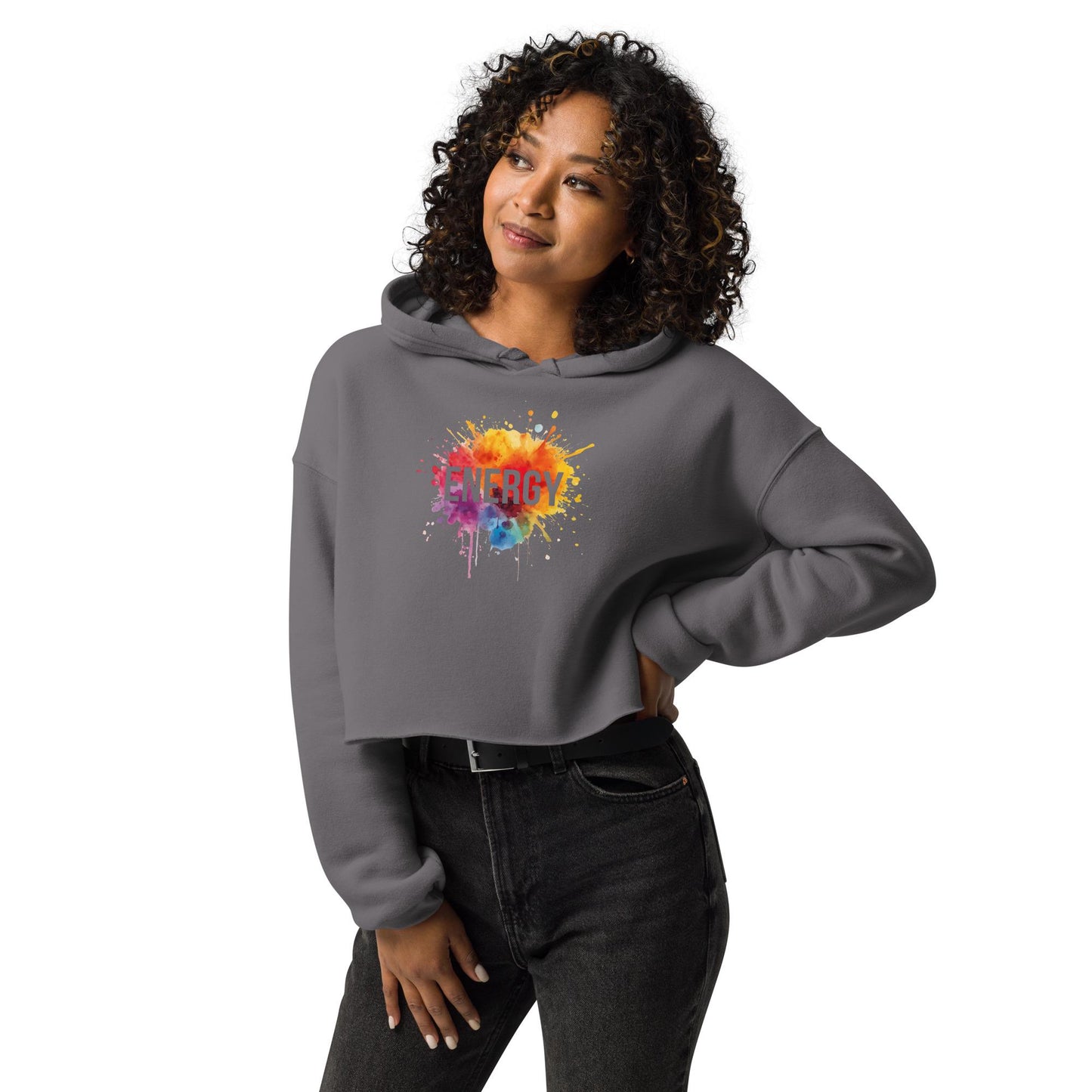 Energy Cropped Hoodie  Womens Workout Hoodie  Color Splash Gym Crop Top  Motivational Fitness Hoodie  Streetwear Gift