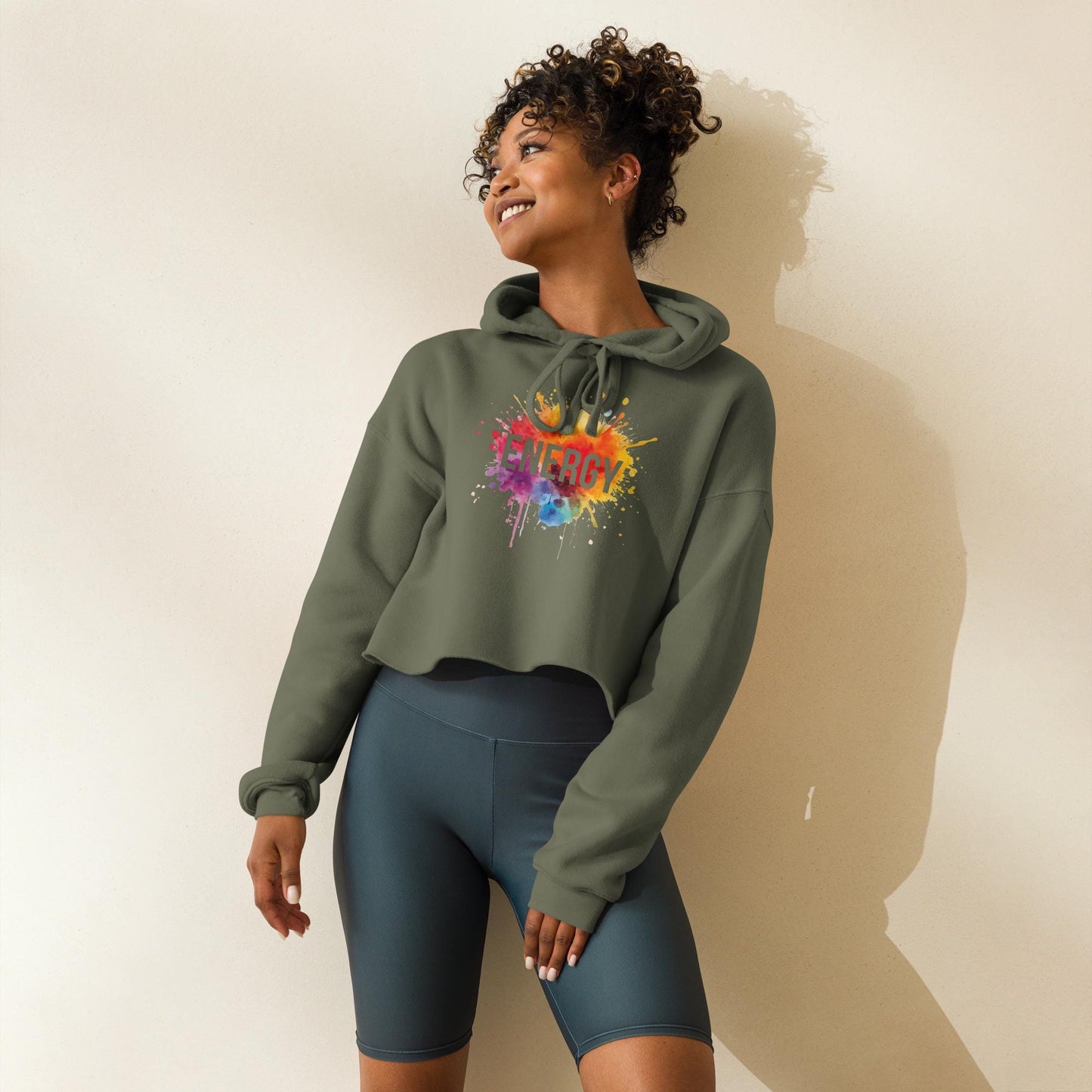 Energy Cropped Hoodie  Womens Workout Hoodie  Color Splash Gym Crop Top  Motivational Fitness Hoodie  Streetwear Gift
