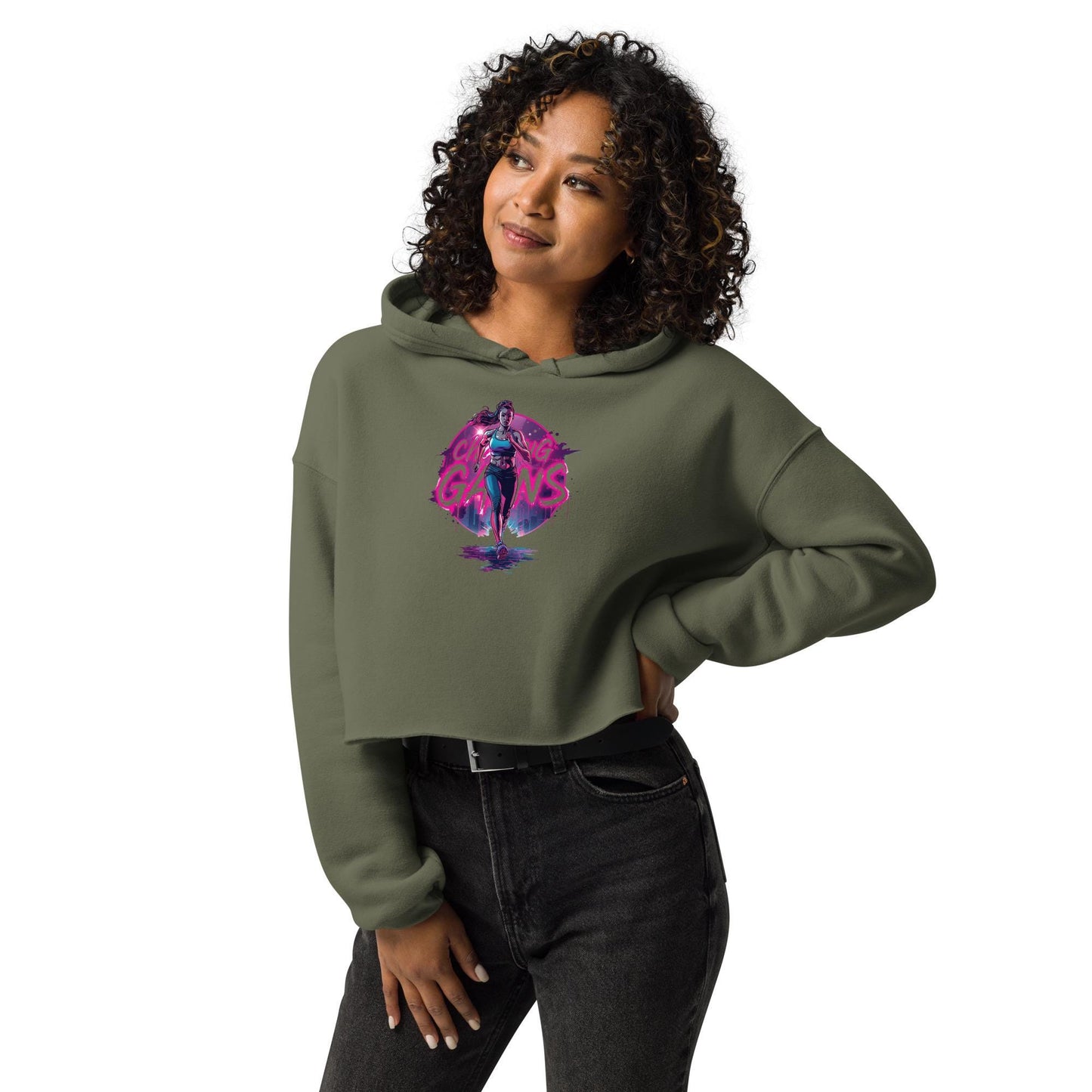 Women's Cropped Hoodie  Gym Gains Sweatshirt | Lift Heavy Fitness Hoodie | Fitgirl Workout Top | Sporty Streetwear