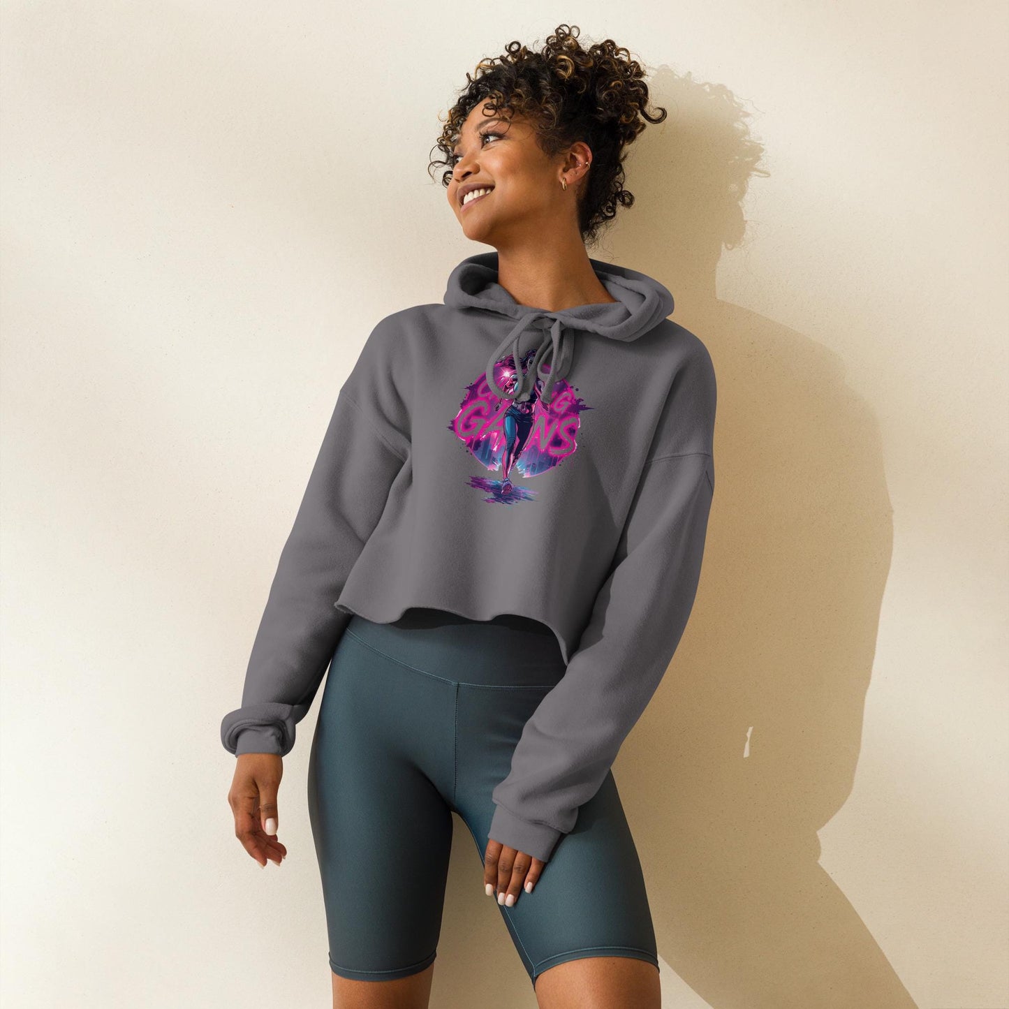 Women's Cropped Hoodie  Gym Gains Sweatshirt | Lift Heavy Fitness Hoodie | Fitgirl Workout Top | Sporty Streetwear