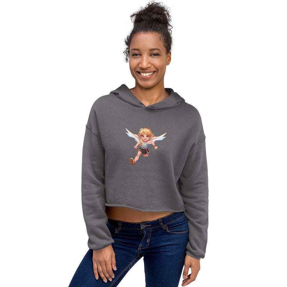 Fairy Sport Crop Hoodie  Cute Fitness Hoodie with Magic Fairy Design | Womens Cropped Sweatshirt