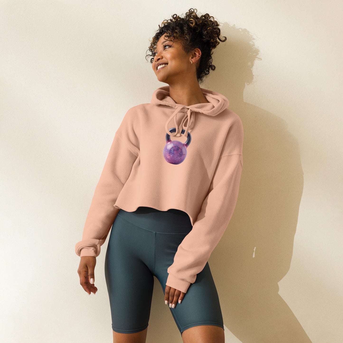 Galaxy Kettlebell Crop Hoodie  Womens Fitness Hoodie | Unique Gym Sweatshirt with Cosmic Design
