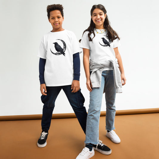 Raven on Crescent Moon T Shirt | Unisex Cotton Tee | Black or White | XS to XL | Gothic Witchcore Celestial Top
