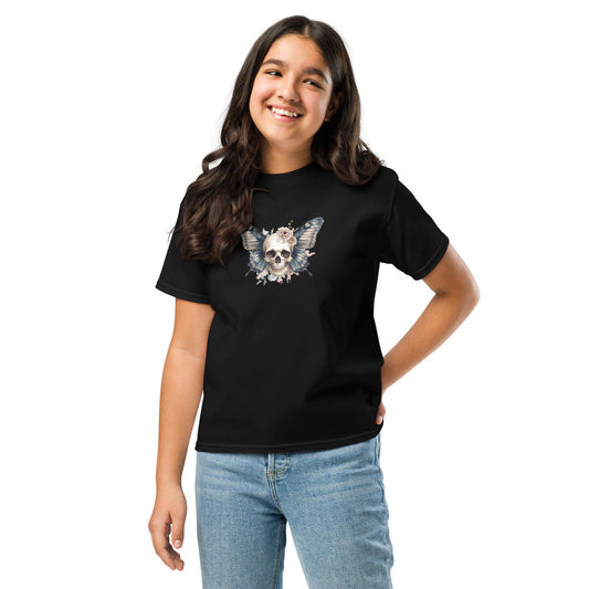 Skull Butterfly Fairycore T Shirt | Gothic Floral Graphic Tee | Unisex 100 percent Cotton | Black or White | XS to XL