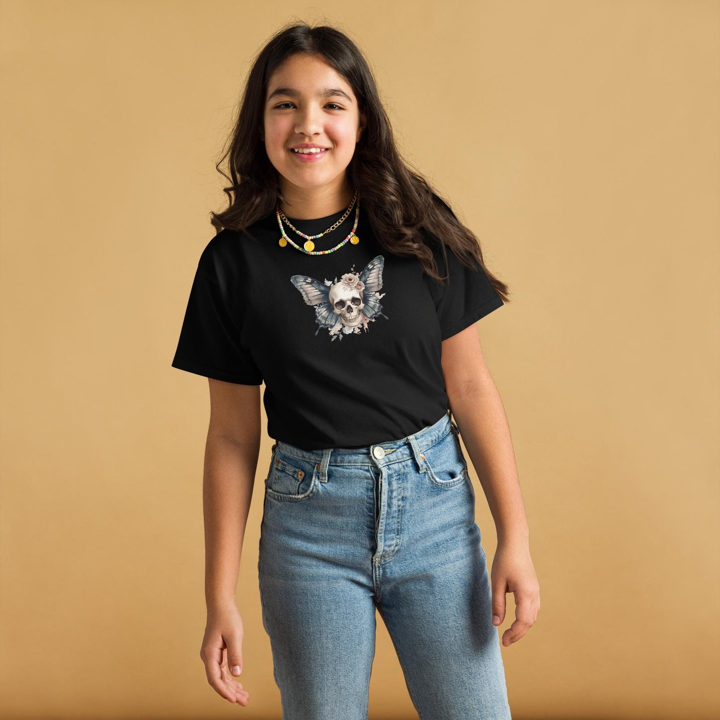 Skull Butterfly Fairycore T Shirt | Gothic Floral Graphic Tee | Unisex 100 percent Cotton | Black or White | XS to XL