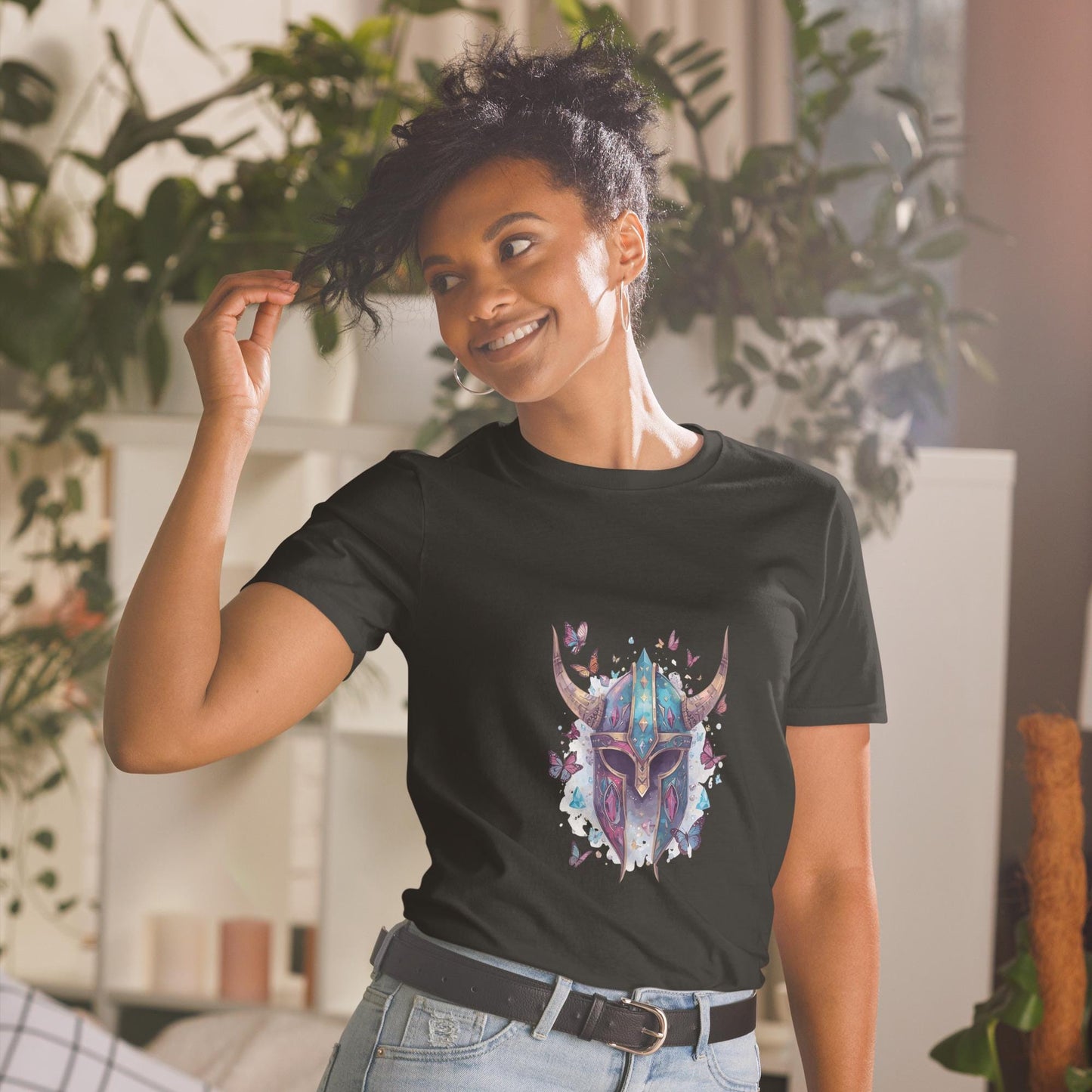 Fairy Viking Helmet T Shirt | Unisex 100 percent Cotton | Black or White | XS to XL | Butterfly Crystal Norse Aesthetic Tee