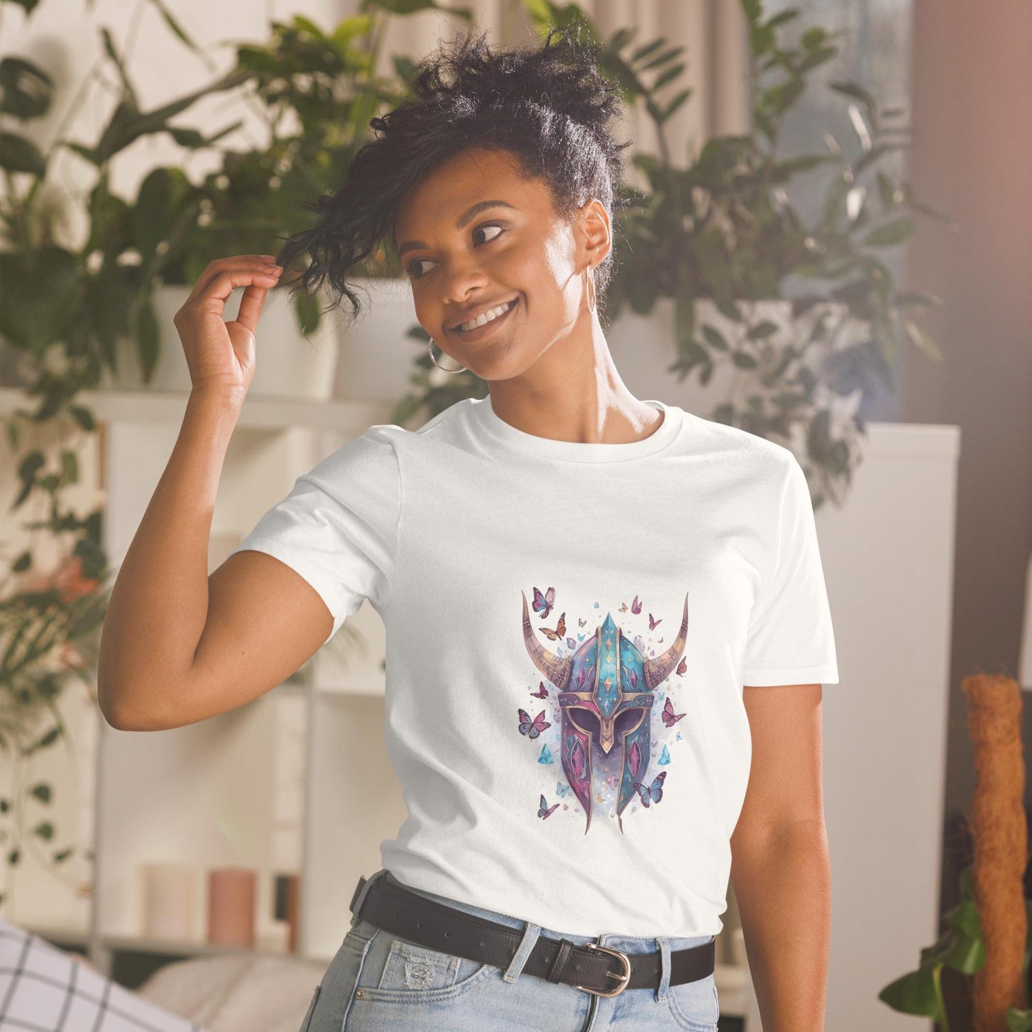 Fairy Viking Helmet T Shirt | Unisex 100 percent Cotton | Black or White | XS to XL | Butterfly Crystal Norse Aesthetic Tee