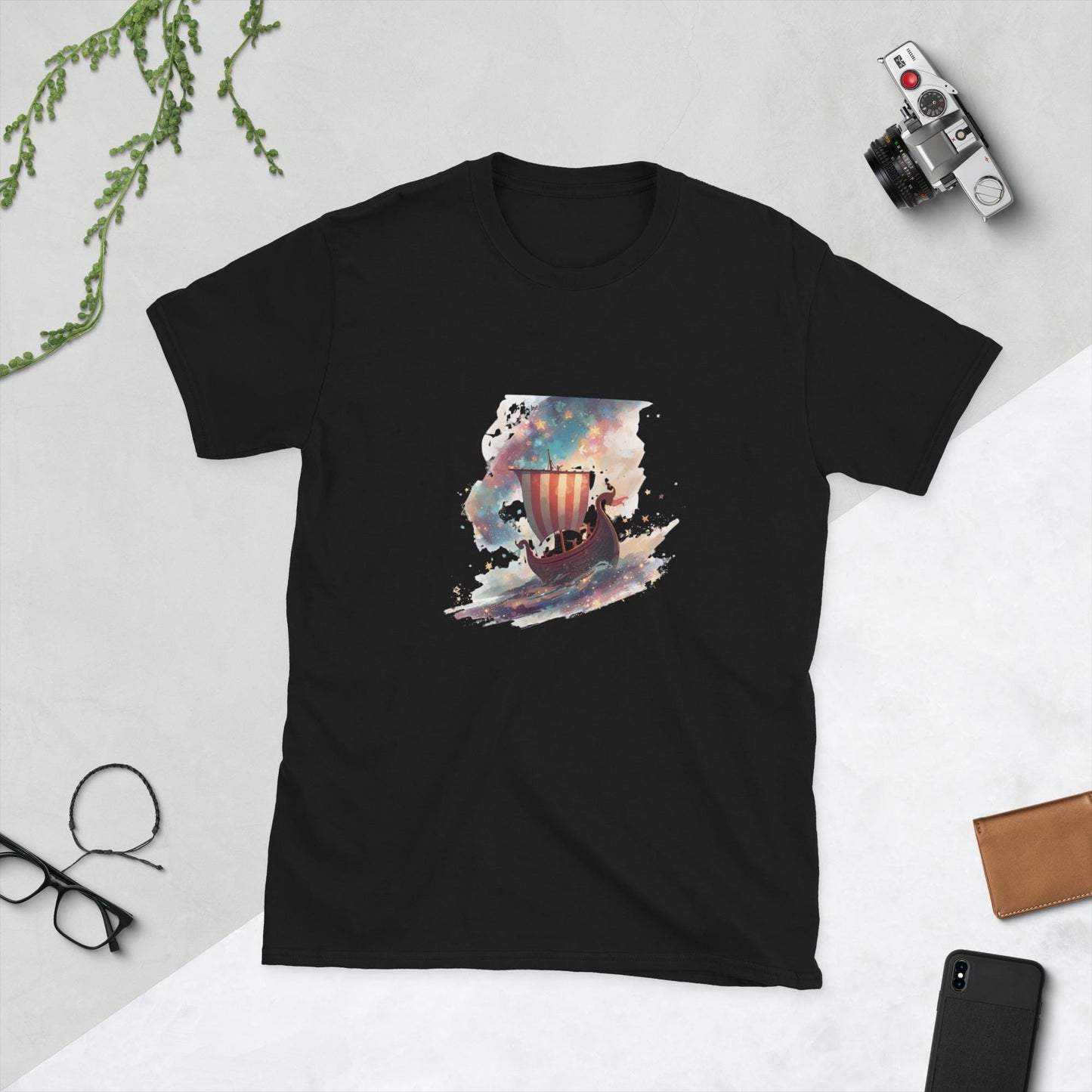 Fairy Viking Longship T Shirt | Unisex | Black or White | Celestial Norse Boat Graphic | Fantasy Aesthetic Top