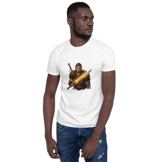 Fairy Viking Warrior T-Shirt | Golden Sword Graphic | Norse Fantasy | White
