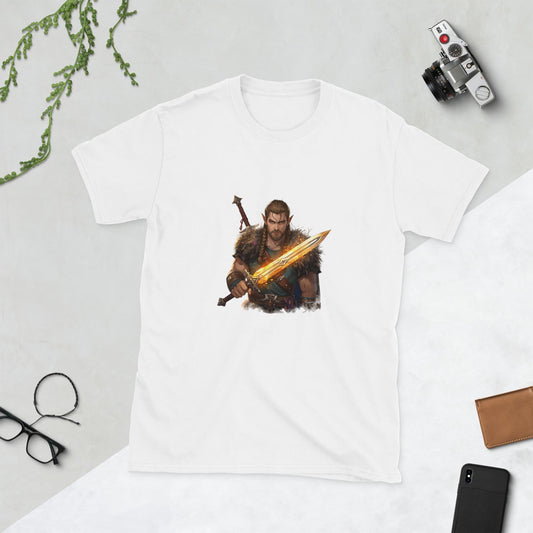Fairy Viking Warrior T-Shirt | Golden Sword Graphic | Norse Fantasy | White