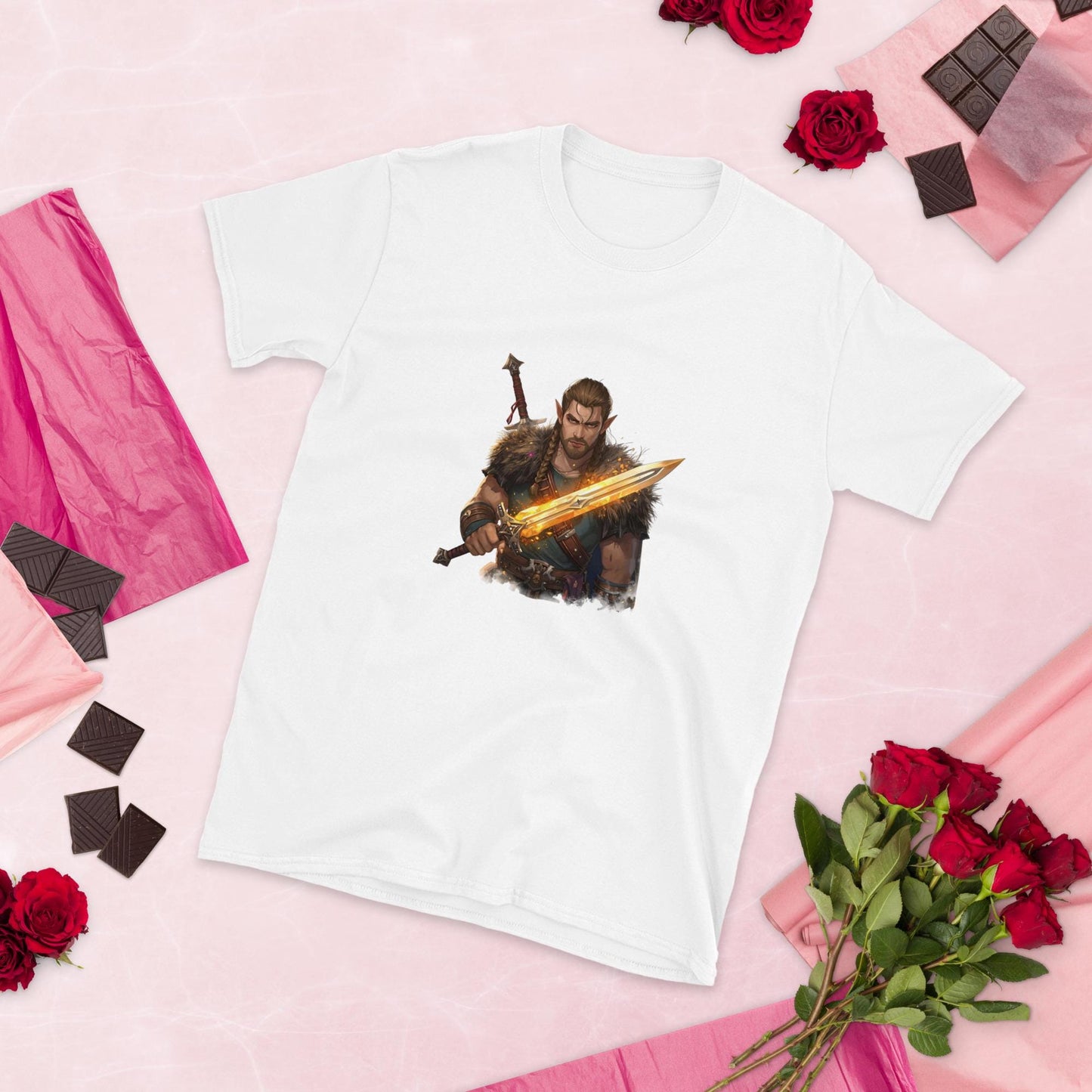 Fairy Viking Warrior T-Shirt | Golden Sword Graphic | Norse Fantasy | White