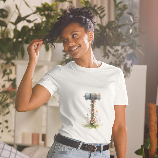 Fairy Viking Floral Hammer T Shirt | White Only | Fantasy Mjolnir Graphic | Unisex Tee