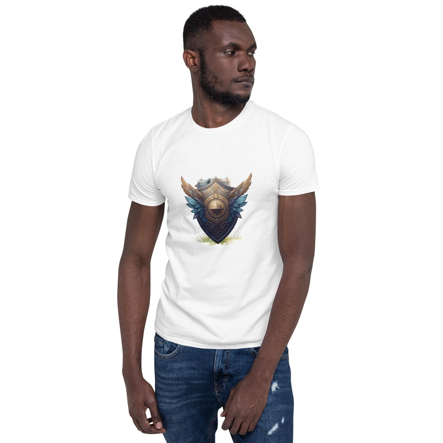 Fairy Viking Winged Shield T-Shirt | Norse Fantasy Emblem | Medieval Armor Graphic | Black or White