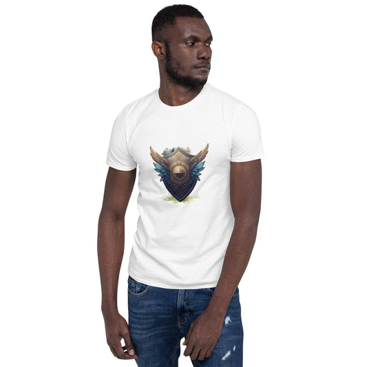 Fairy Viking Winged Shield T-Shirt | Norse Fantasy Emblem | Medieval Armor Graphic | Black or White