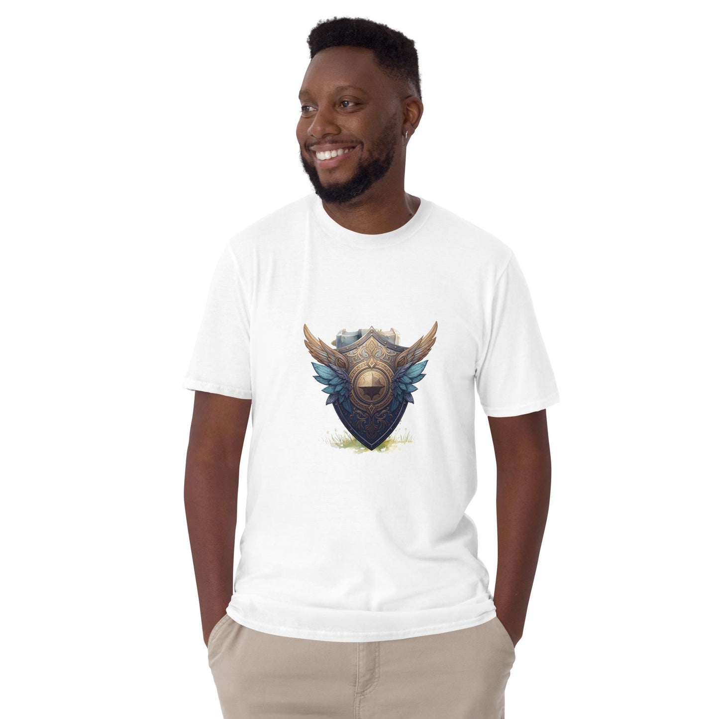 Fairy Viking Winged Shield T-Shirt | Norse Fantasy Emblem | Medieval Armor Graphic | Black or White