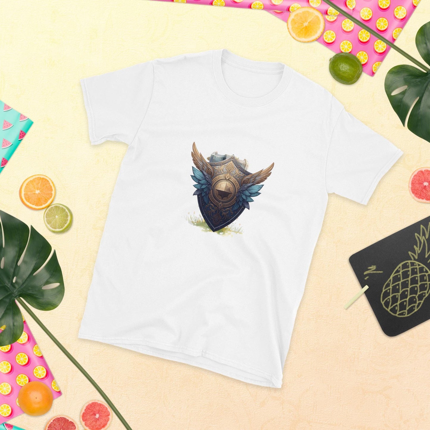 Fairy Viking Winged Shield T-Shirt | Norse Fantasy Emblem | Medieval Armor Graphic | Black or White