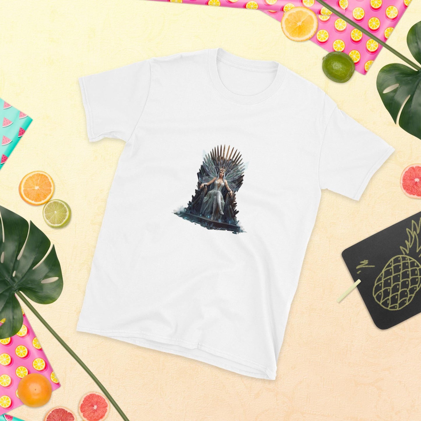 Fairy Queen Crystal Throne T-Shirt | Fantasy Royal Graphic | White