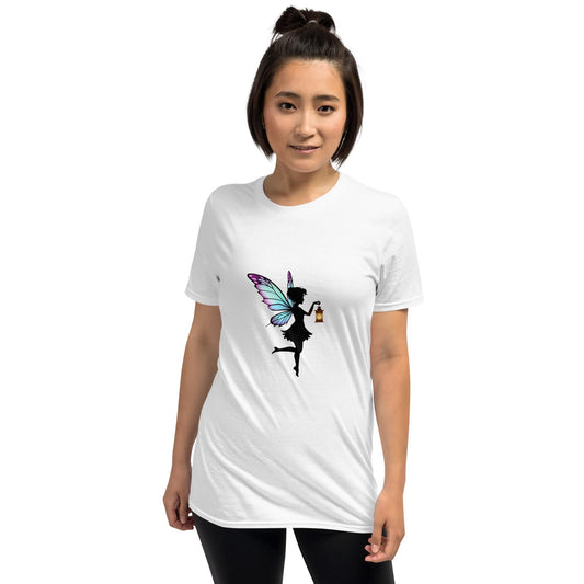 Lantern Fairy Silhouette T-Shirt | Fairycore Graphic | Whimsical Wings | White