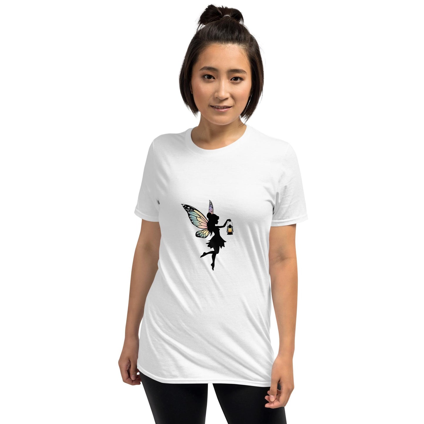 Lantern Fairy Silhouette Tee | Iridescent Wings | Fairycore Minimalist | White