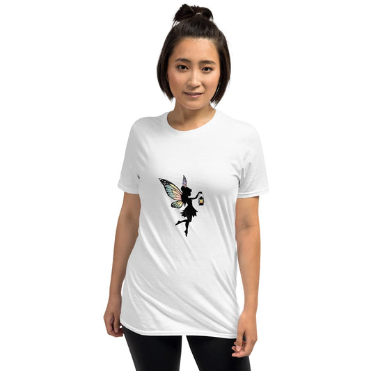 Lantern Fairy Silhouette Tee | Iridescent Wings | Fairycore Minimalist | White