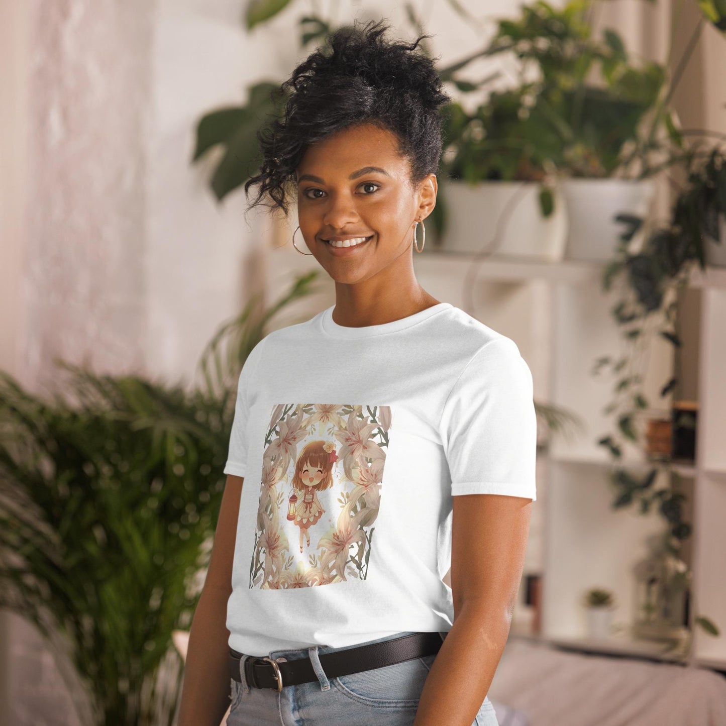 Floral Fairy T-Shirt | Chibi Lantern Fairy | Pastel Anime Graphic | Black or White