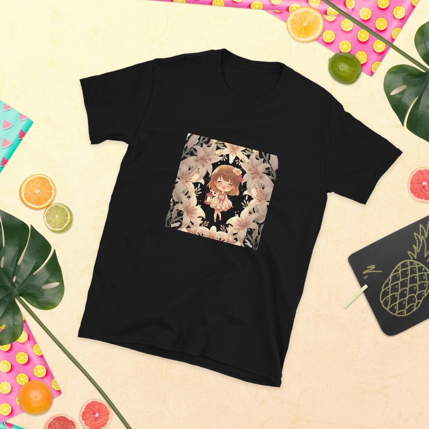 Floral Fairy T-Shirt | Chibi Lantern Fairy | Pastel Anime Graphic | Black or White