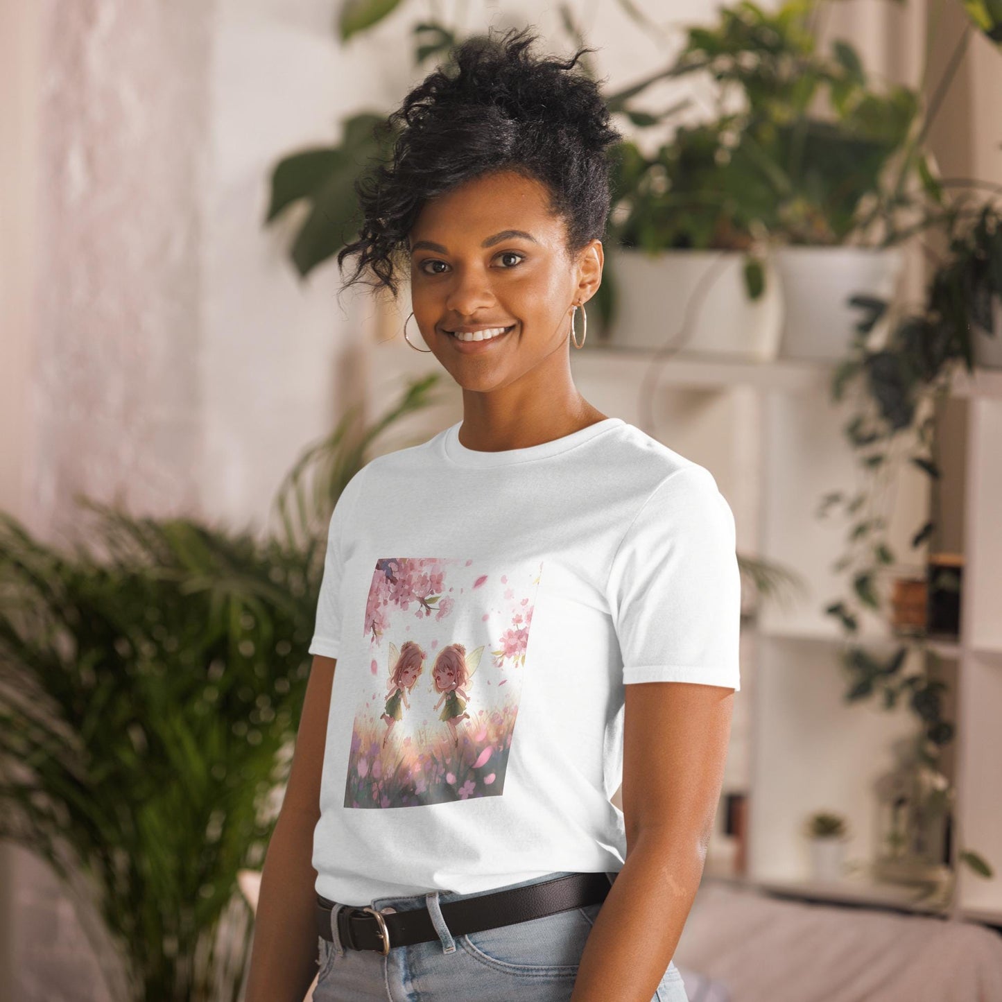 Twin Fairies Blossom T-Shirt | Fairycore Kawaii Graphic | Cherry Blossom Pastel | Black or White