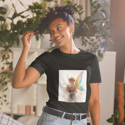 Bouquet Fairy T Shirt | Rainbow Wings Floral Fairycore Graphic | Black or White