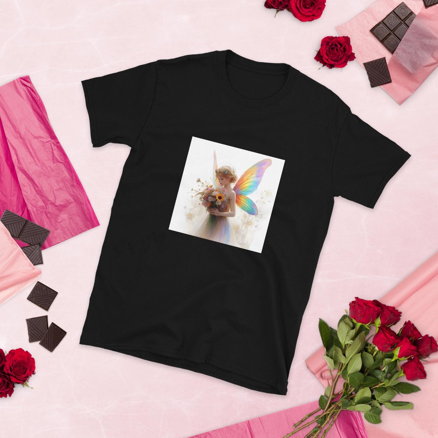 Bouquet Fairy T Shirt | Rainbow Wings Floral Fairycore Graphic | Black or White