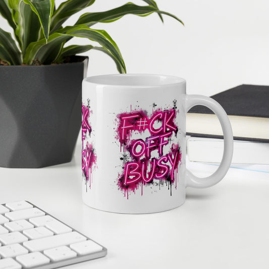F*ck Off Busy Mug | Pink Graffiti Coffee Cup | Dishwasher & Microwave Safe