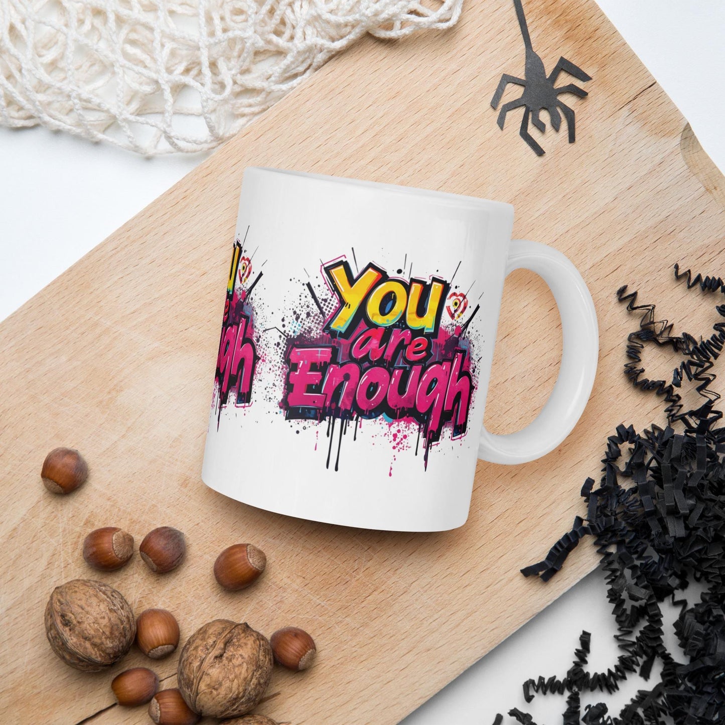 You Are Enough Mug | Pink Graffiti Motivational Cup | Dishwasher & Microwave Safe